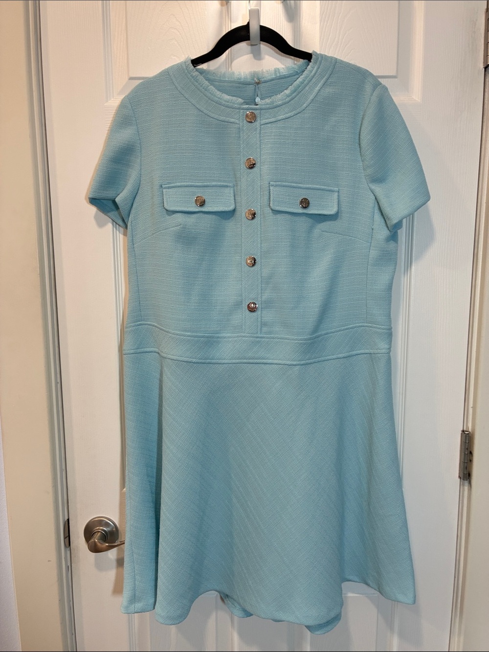 Tommy Hilfiger Powder Blue Short-Sleeve Button Midi Dress
